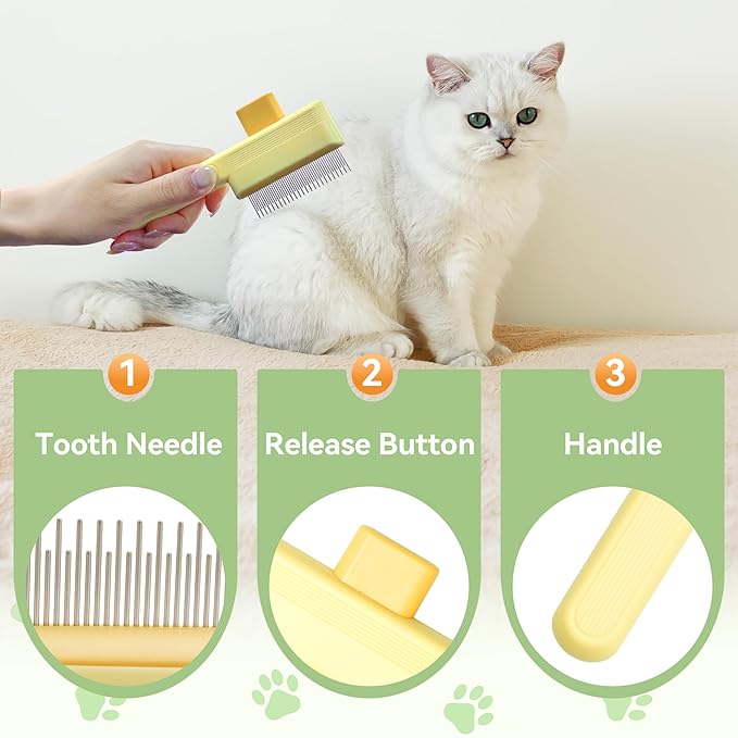 Flea Comb for Cats & Dogs Brush for Shedding Self Cleaning Pet Comb Lice Comb with Long & Short Stainless Steel Teeth Pet Hair Removal Tool 2025-PurrikoPets