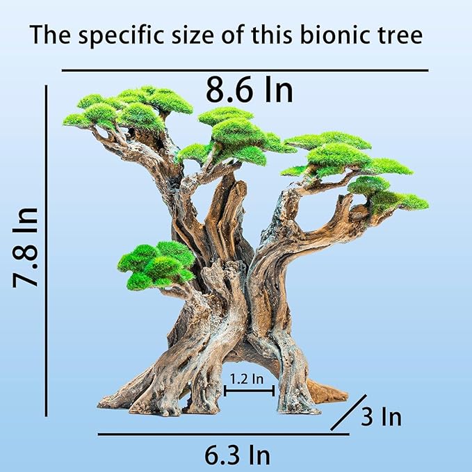 Fish Tank Decor- Bonsai Tree of The Forest with Faux Moss- Aquarium Decoration Aquascaping- Made of Sandstone, 8.8 x 4.3 x 7.8 inches-PurrikoPets