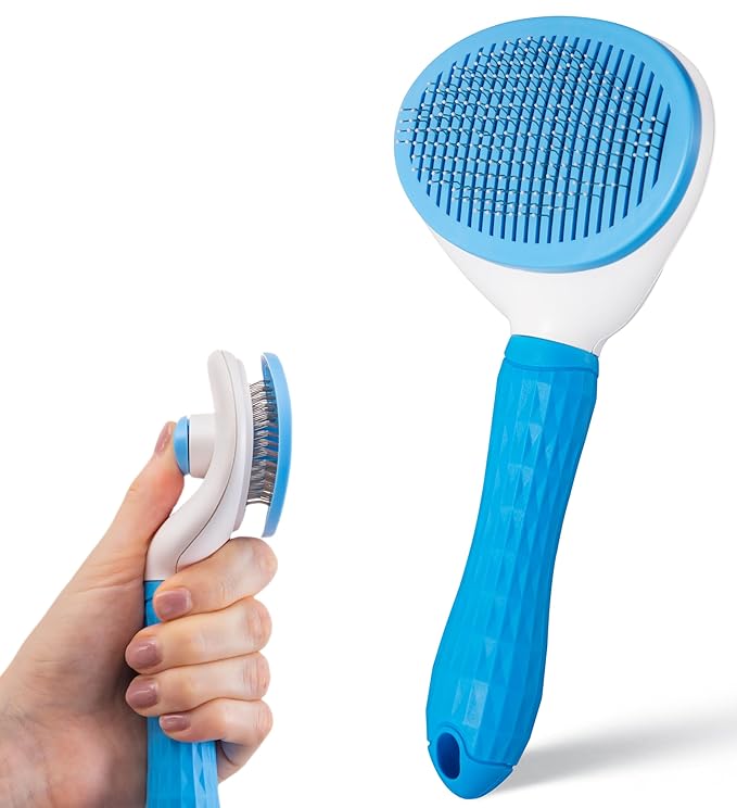 AIXINPET Cat & Dog Self Cleaning Slicker Brush - Easy to Remove Loose Fur, Harmless Deshedding Grooming Tool, Massaging Function - Suitable for Shedding & Furry Pets, like Rabbits and Ferrets-PurrikoPets