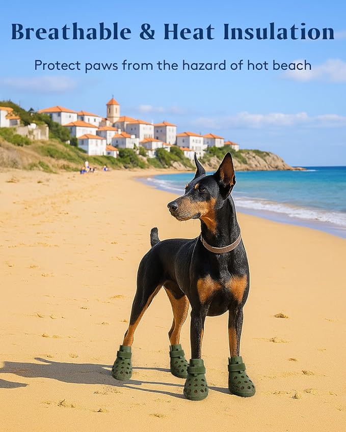 Dog Shoes for Hot Pavement, Breathable Dog Boots Paw Protectors with Adjustable Straps & Non-Slip Sole, Easy On & Off, Waterproof, Easy-Cleaning Silicone Outdoor Dog Booties for Beach and Snow-PurrikoPets