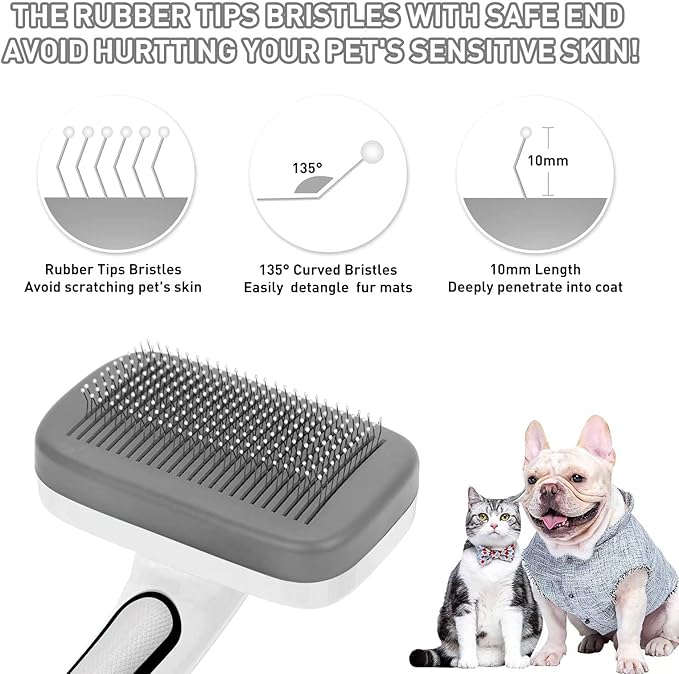Dogs Cats Self Cleaning Slicker Brush for Shedding & Grooming Any Breed of Pets, Remove Loose Undercoat Knots Mats Tangled Hair for Small Medium Large Animal With Long Short Fur Length-Grey-PurrikoPets