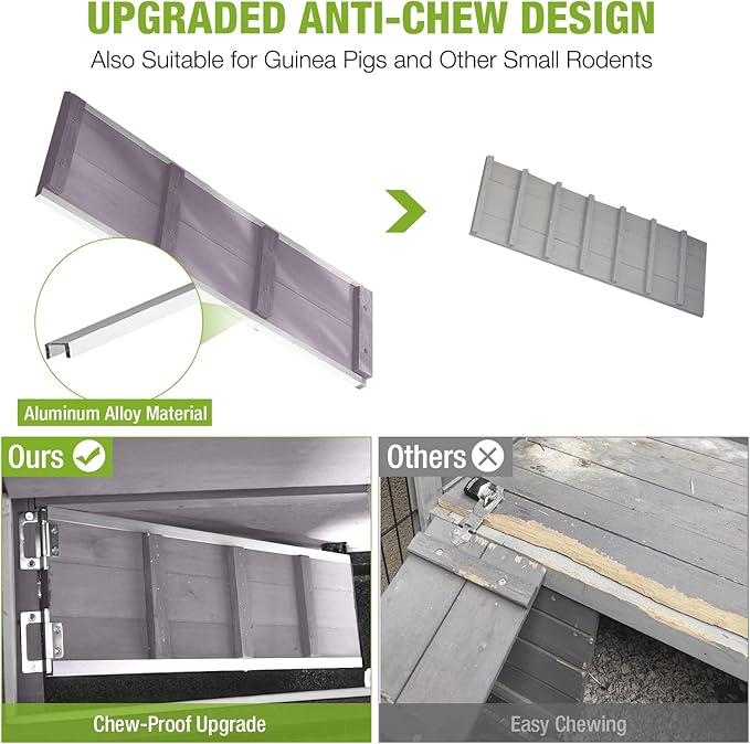 2 Story Rabbit Hutch Indoor Outdoor Rabbit Bunny House Guinea Pig Cage Wooden Pet House for Small Animals with 2 Large Rooms, Chewproof Ramp, Ventilation Door, Removable Trays (Grey)-PurrikoPets