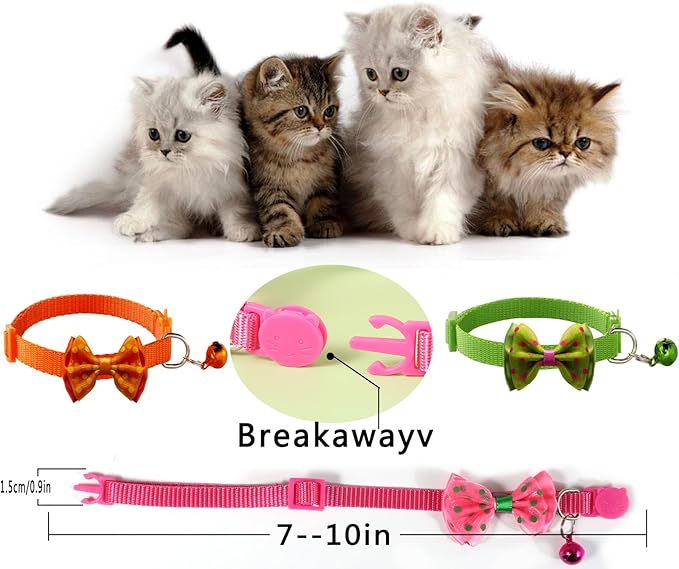 16 PCS Cute Cat Collars with Bells - Breakaway Collars for Girls & Small Kittens - Pink, Bowtie Design - Kitten Supplies-PurrikoPets