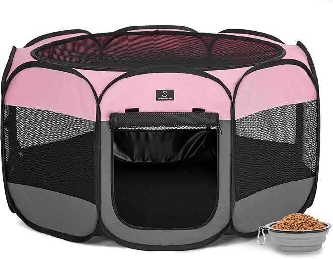 A4Pet Puppy Playpen Indoor, 39.5” Portable Pet Playpen with Bowl, Suitable for Puppies, Kittens, and Small Animals, Removable Zipper & Mesh Panel(16”W × 10”H)-PurrikoPets