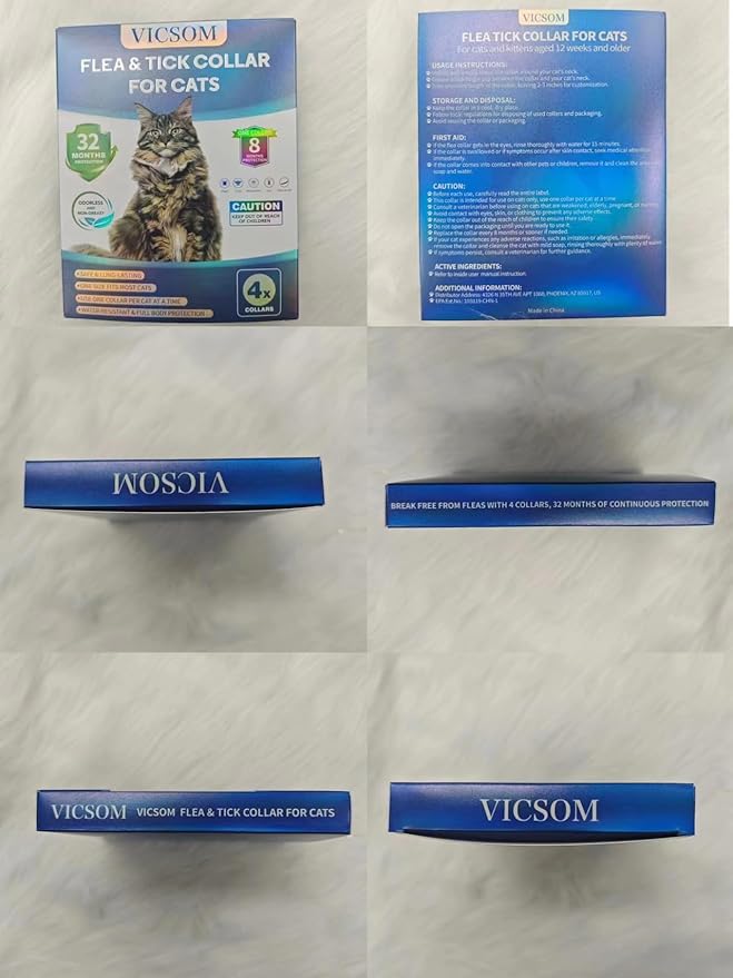 Flea and Tick Collar for Cats - 4 Pack, 32 Month Protection Treatment, Waterproof, Natural Prevention, Adjustable for Cats & Kittens (Black)-PurrikoPets
