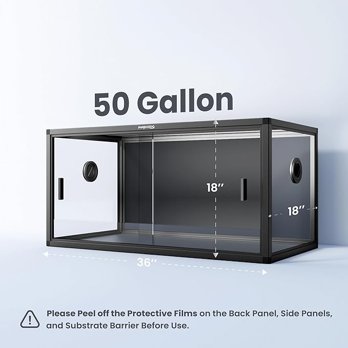 50 Gallon Bearded Dragon Tank, Reptile Enclosure for Easy Maintenance, Front Opening Reptile Tank with Top Screen Ventilation & Glass Sliding Door 36''x18''x18''-PurrikoPets