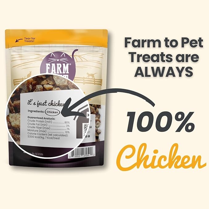 Farm To Pet - Cat Treat Crumbles - 3 oz Single Ingredient Chicken Treat and Snacks - Healthy for Indoor Cats and Kitten - Essential Products (Mix with Wet/Dry Food)-PurrikoPets