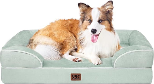 EHEYCIGA Orthopedic Large Dog Bed, Waterproof Memory Foam, Non-Slip Bottom, Sage Green, 41"L x 27"W x 6.5"Th-PurrikoPets