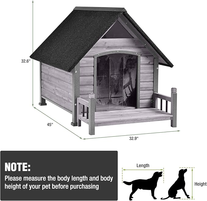 Dog House Outdoor with Anti-Chewing Iron Frame, Weatherproof Dog Kennel for Small Medium Large Dogs Indoor (Grey, 45" x 32.9" x 32.6")-PurrikoPets