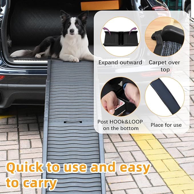 Dog Ramp for Car, Pet Ramp with Removable Non-Slip Pads for Large Small Medium Dog Cat, 60''x16'' Folding Pet Ramp to Get on Truck SUV Van Up to 150LBS, Car Ramp for Pets Outdoor Indoor-PurrikoPets