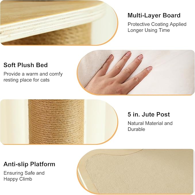 FUKUMARU Floor to Ceiling Cat Tree, 6 Level Adjustable Height (6-10 ft) Climbing Tower with Thickened Scratching Posts, Cats Activity Center with Cozy Hammock - Beige-PurrikoPets