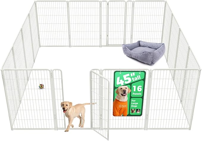 FXW Homeplus Unleashed Indoor Dog Playpen - Stress-Free and Safe Play, Heavy Duty 45 Inch 16 Wire Panels Dog Pen for Large Dogs, White│Patented-PurrikoPets