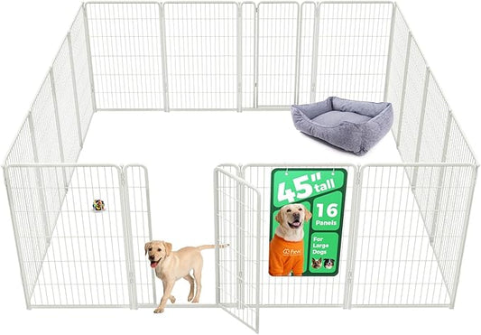 FXW Homeplus Unleashed Indoor Dog Playpen - Stress-Free and Safe Play, Heavy Duty 45 Inch 16 Wire Panels Dog Pen for Large Dogs, White│Patented-PurrikoPets