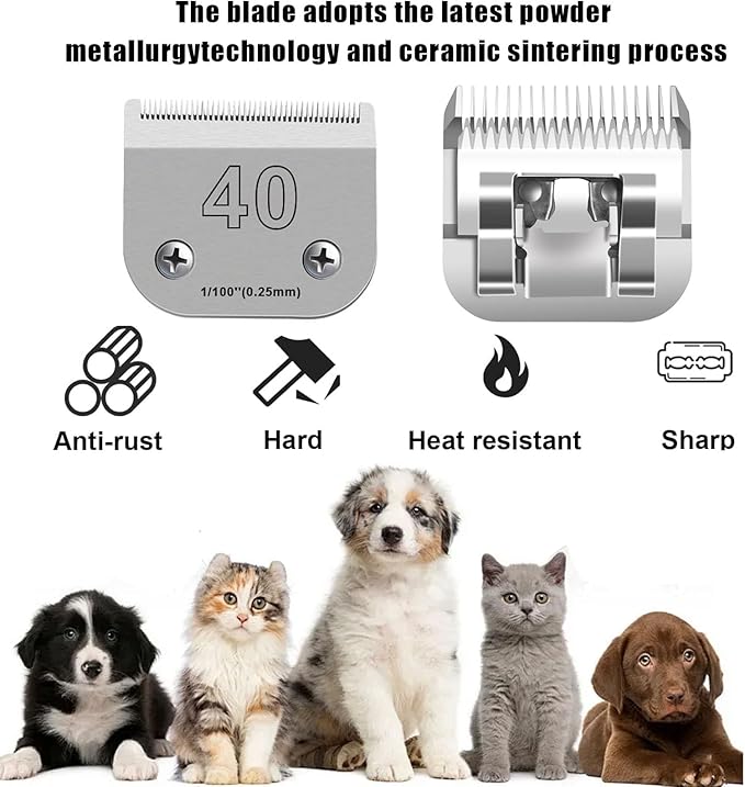 40 Blades for Dog Grooming Blades Compatible with Andis,Oster A5,Wahl km10 Dog Clippers,Size-#40, 1/100-Inch Cut Length (0.25mm) (3pcs #40)-PurrikoPets