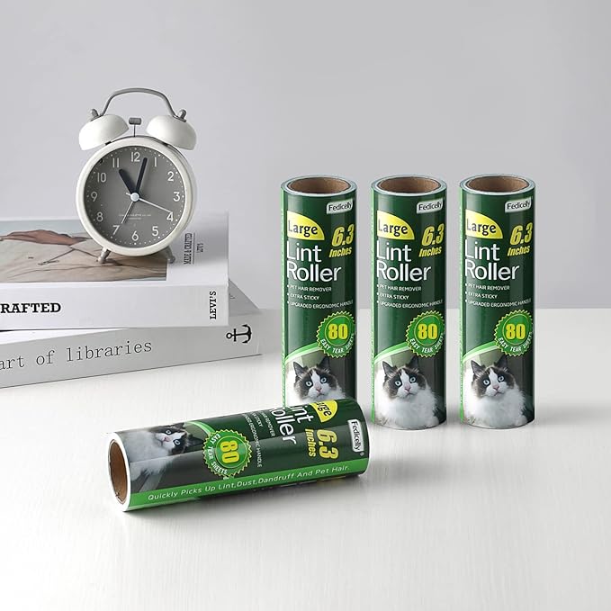 Fedicelly Large Lint Rollers Pet Hair Extra Sticky Refills,Mega Value Set 6.3 inches Wider with 320 Sheets for Cat and Dog Hair Removal,80 Sheets Per Roller (Pack of 4)-PurrikoPets