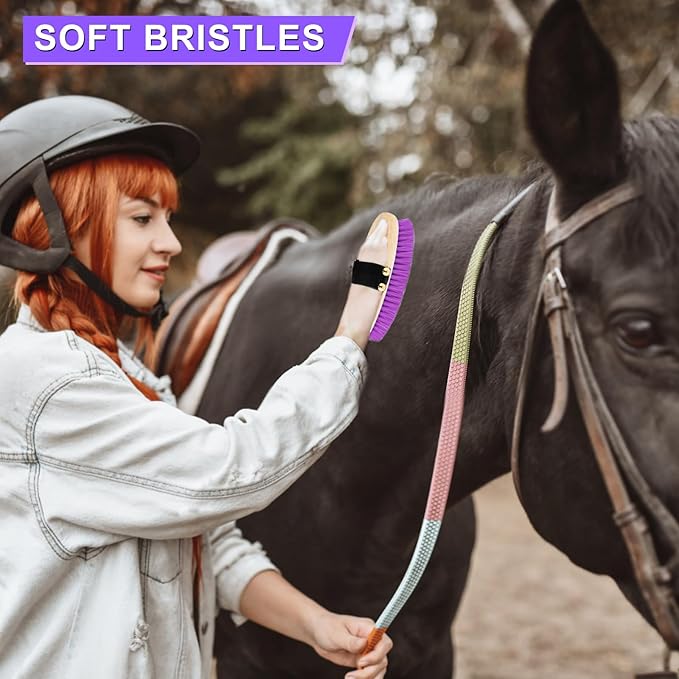 9 Pieces Grooming Kit with Tote Bag, Sweat Scraper, Sponge, Hoof Pick, Curry Comb for Horse Riders Beginners (Purple)-PurrikoPets