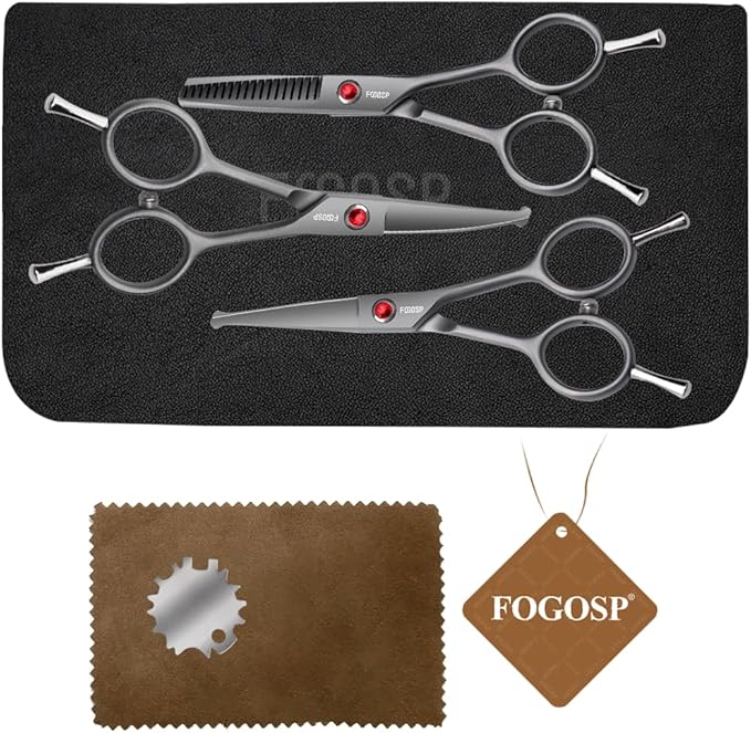 4.5" Dog Grooming Scissors - 3 Pcs Curved & Straight Thinning Shears for Small Dogs & Cats - Japan 440C Stainless Steel-PurrikoPets