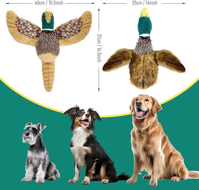 2 PCS Mallard Duck Dog Toys Squeaky D og Toy ,Stuffed Pheasant Do g Chew Toys Plush Mallard Duck Do g To y Interactive Do g Toys to Keep Them Busy , Pheasant Dog To y for Small Middle and Large Dogs-PurrikoPets