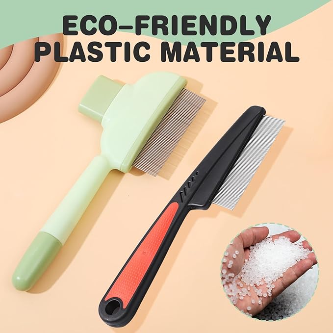 2PCS Flea Comb for Dogs & Cats，flea Comb for Cats with Release Button Self-Cleaning，lice comb for Shedding Pet Hair-PurrikoPets