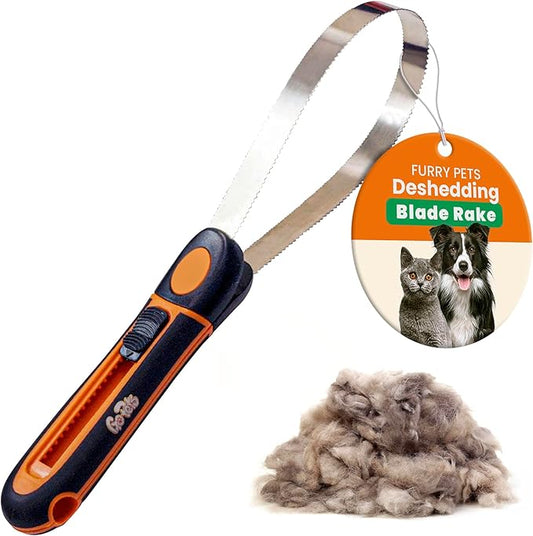 GoPets Deshedding Blade Rake, Adjustable Professional Dematting Grooming Tool, Stainless Steel Blades, Fur Removal Comb for Shedding, Comfortable Handle, Suitable for Cats & Dogs-PurrikoPets