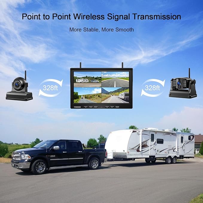 Fookoo 1080P 10" Magnetic Wireless Backup Camera 10" HD Split Screen Monitor,Rechargeable 2 Side View 2 Rear View Cameras,Low Consumption 1-Min DIY Install No Drilling for RV Trailer Truck DCX104-PurrikoPets