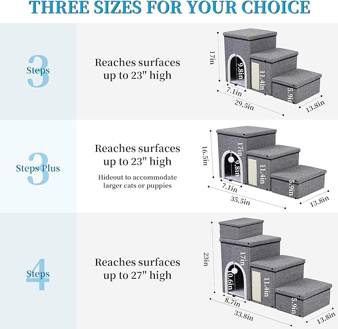 Dog Stairs for Bed and Couch 23“H, Foldable Dog Stairs for Small Older Dogs, 4 in 1 Adjustable Pet Cat Steps Ramps with Storage, Condo, Cat Scratcher, Hold Up to 180LBS, 4 Steps-PurrikoPets