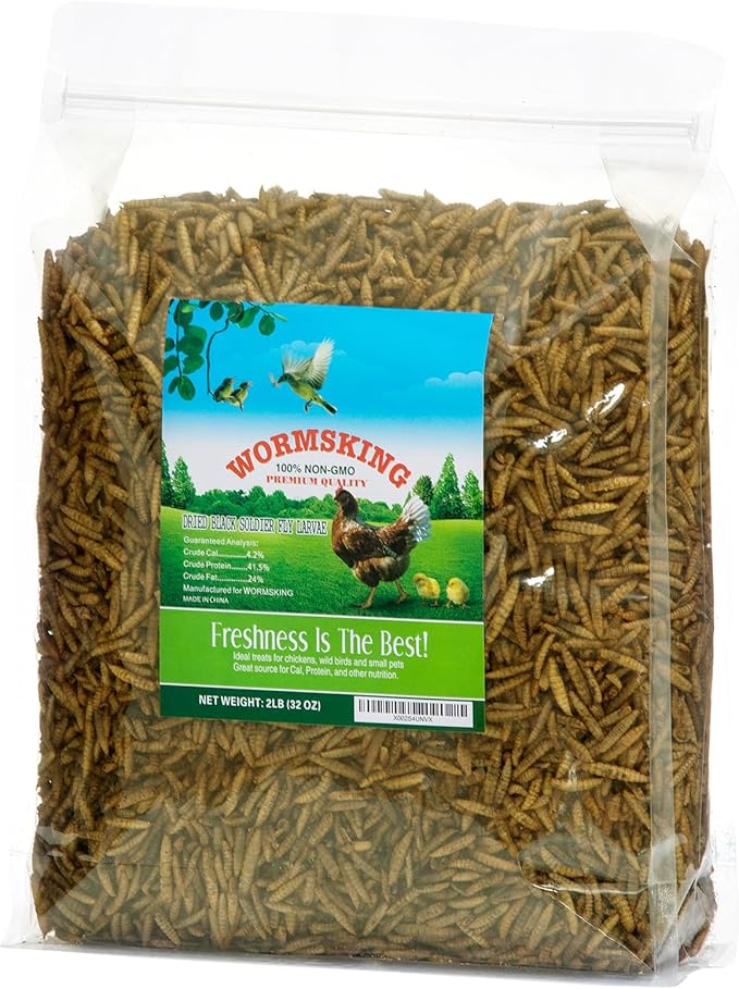 2LB Dried Black Soldier Fly Larvae, More Calcium Than Dried Mealworms, High Protein Chicken Feed, Poultry Treat, Chicken Scratch-PurrikoPets