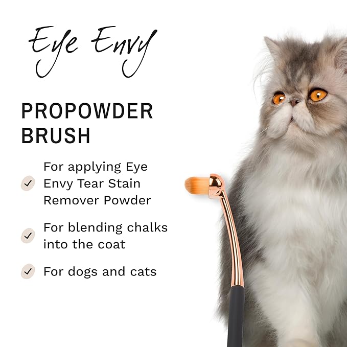 Eye Envy ProPowder Applicator Brush for Dogs and Cats. Use to safely and evenly apply Tear Stain Powder. Small. Washable superfine fiber hair. Long tapered bristles. Ergonomic handle-PurrikoPets