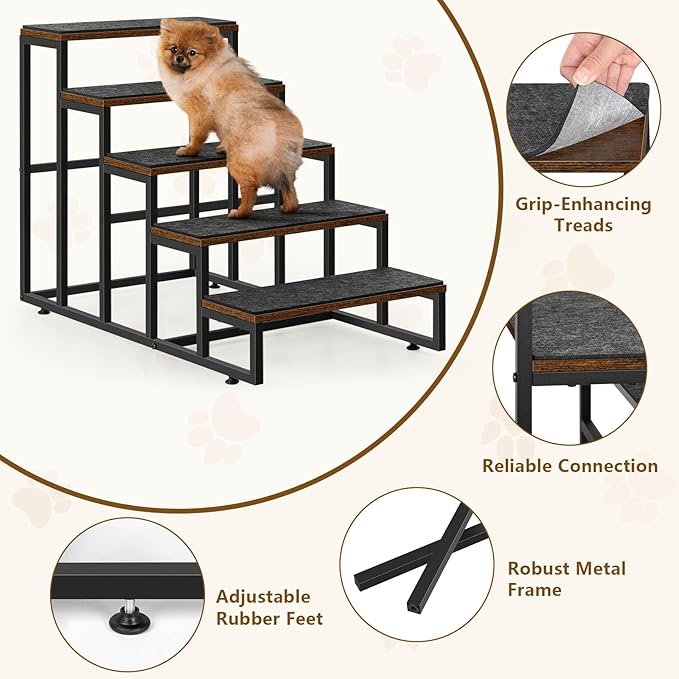 Dog Stairs Ramps Dog Stairs for High Bed Couch 5 Tier Pet Stairs for Small Medium Large Dogs and Cats Pet Step with Non-Slip Stair Tread for Puppy, The Old, and Injured Dogs-PurrikoPets
