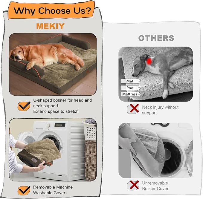 Orthopedic Large Dog Bed Washable: Brown Gaint Size Dog Beds with Removable Washable Cover, XXXL Large Orthopedic Dog Beds for Big Pet Dogs-PurrikoPets