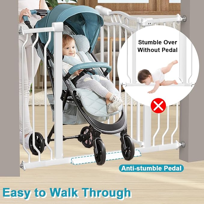 Extra Wide Baby Gate for Doorways 53.1"-62.6", Pressure Mounted Dog Gates With Door, Child Safety Barrier Walk Thru Indoor, Large Babygate Long for Kids Toddler Pet Outside, 30 In Tall White-PurrikoPets