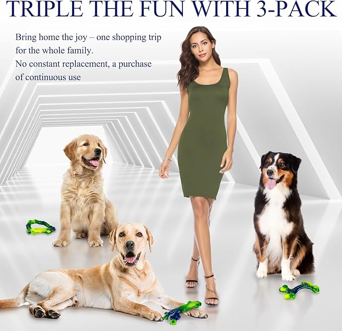 3-Pack Indestructible Nylon Dog Chew Toys for Aggressive Chewers - Long-Lasting Durable Bone-Shaped Toys, Large Breed Dogs, Tough Puppy Teeth Enrichment-PurrikoPets