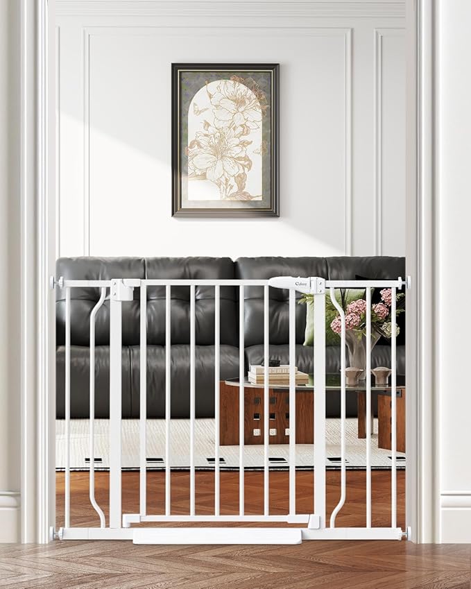 29"-40" Baby Gate for Stairs, Auto Close Stroller Friendly Dog Gate Indoor for Doorways, Pressure Mounted Baby Gate, Easy Walk Through Gate for Children & Pets, White-PurrikoPets