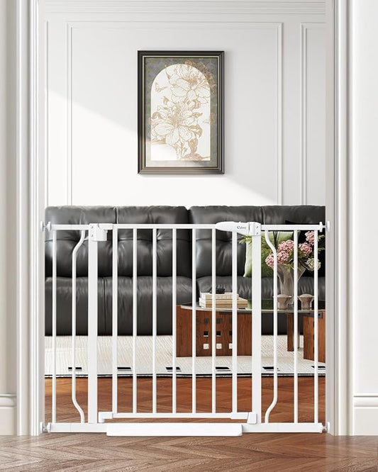 29"-40" Baby Gate for Stairs, Auto Close Stroller Friendly Dog Gate Indoor for Doorways, Pressure Mounted Baby Gate, Easy Walk Through Gate for Children & Pets, White-PurrikoPets