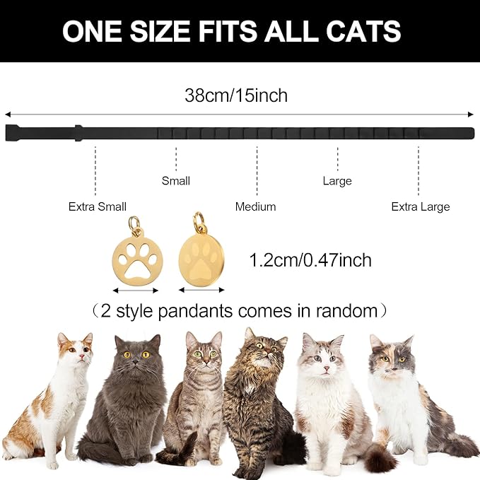 4 Pcs Cat Calming Collar Adjustable Lavender Scent Relaxing Cat Collar with 2 Pendant for Puppies Reduce Stress Aggression Anxious, up to 15 Inches(Black)-PurrikoPets