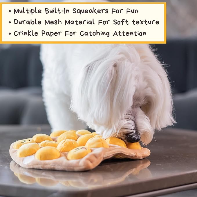Egg Puff/Waffle 2-in-1 Nose-Work Soft Plush Squeaky Dog Toy - Durable, Cute & Fun HK Gift for Interactive Bonding Time, Hide Chew Sticks & Food for Puzzle Play, Small Medium Dogs-PurrikoPets