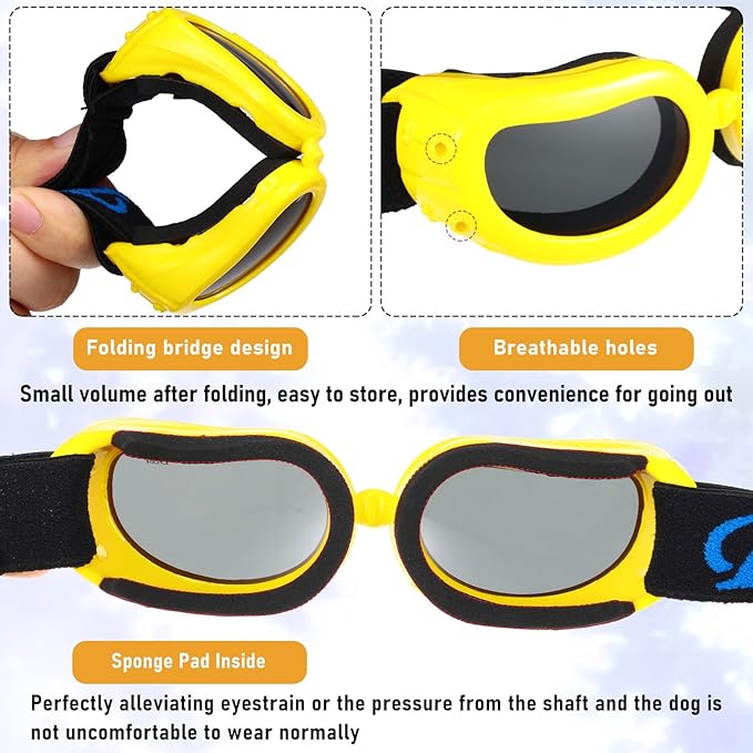 Frienda Dog Helmet and Goggles, UV Protection Doggy Sunglasses and 4 Inch Padded Puppy Motorcycle Helmet Adorable Dog Goggles with Adjustable Belt for Small Dogs Puppy Riding (Yellow,L)-PurrikoPets