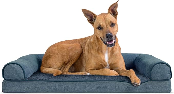 Furhaven Orthopedic Dog Bed for Large Dogs w/ Removable Bolsters & Washable Cover, For Dogs Up to 95 lbs - Sherpa & Chenille Sofa - Orion Blue, Jumbo/XL-PurrikoPets