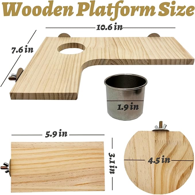 8 Pcs Wooden Hamster Cage Platform Set Wood Juvenile Chinchilla Shelves, Squirrel L-Shape Corner Ledge with Hole Cooling Standing Board Rat Cage Accessories for Gerbil Small Animal Climbing-PurrikoPets