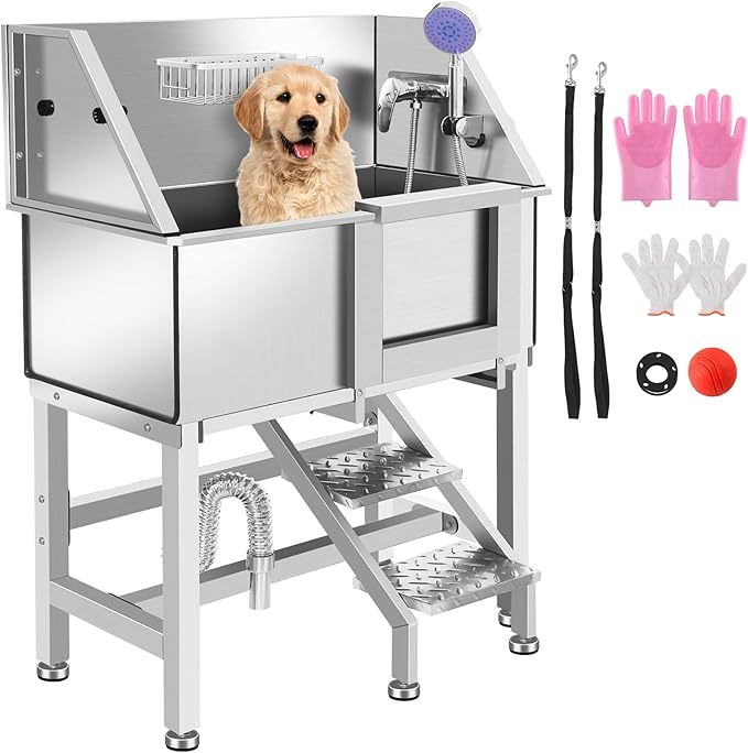 Electric Dog Bathing Station for Large Dogs, Height Adjustable Stainless Steel Dog Pet Washing Station, Professional Dog Grooming Tub with Electric Lift, Pet Wash Bath Station-PurrikoPets