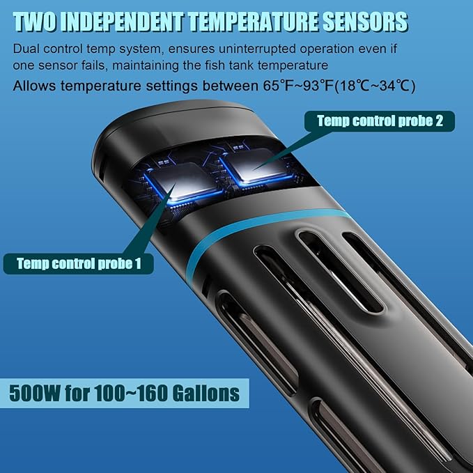 Electronic Aquarium Heater, 500W Small Fish Tank Heater, Adjustable Submersible Heater PID Temperature Control with LED Digital, Water Dry Automatic Shut Off for Fresh Seawater-PurrikoPets