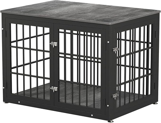 42 Inch Heavy Duty Dog Crate Furniture for Large and Medium Dogs, Decorative Pet House End Table, Wooden Cage Kennel Furniture Indoor, Gray-PurrikoPets