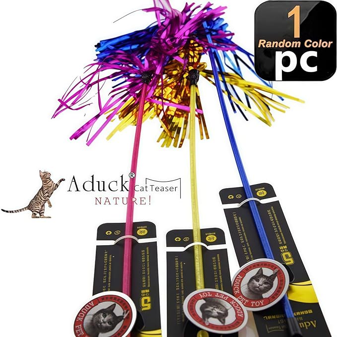 ADUCK Interactive Cat Teaser Wand Toy with Tassels - Durable Cat Chaser for Indoor Kitten Exercise, Boredom Relief & Training Play - Assorted Color, 1 Pack-PurrikoPets