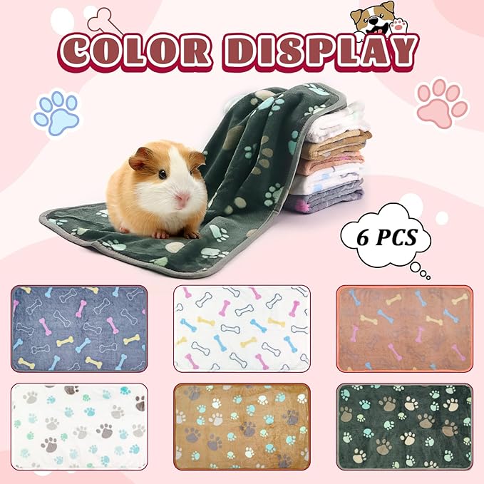 6 Pcs Washable Guinea Pig Blankets Absorbent Small Animal Fleece Bedding Waterproof Cage Liners Reusable Pet Pee Pad Sleep Mat Cover for Rabbit Rat Hamster Ferret Chinchilla Hedgehog (16"x24")-PurrikoPets