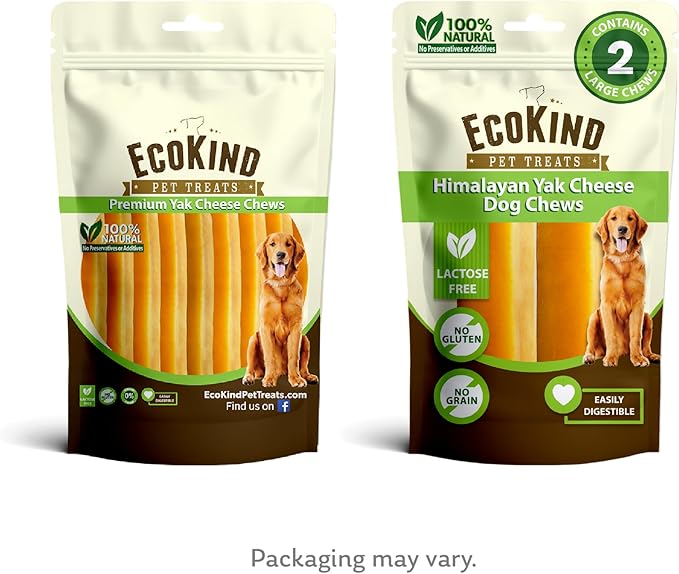 EcoKind Premium Gold Yak Cheese Himalayan Dog Chews, Dog Treats Large Breed, All Natural, High Protein, for Aggressive Chewers, Large - 2 Chews-PurrikoPets