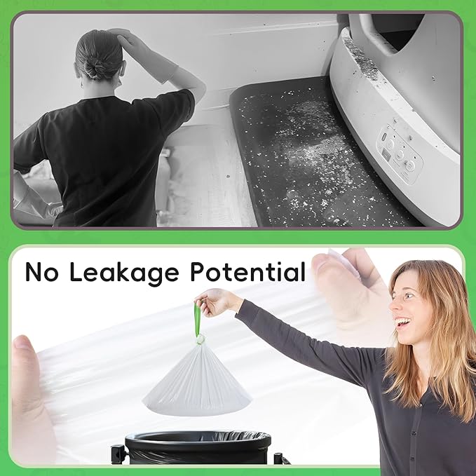 60 Pack Cat Litter Box Liners for Meo Want SC01, MW-SC02, MW-LR01,1.5 Mil Thick Drawstring Heavy Duty Leak-proof Disposable Smart Self-Cleaning Litter Box Robot Waste Drawer Trash Bags 18" x 12.6"-PurrikoPets