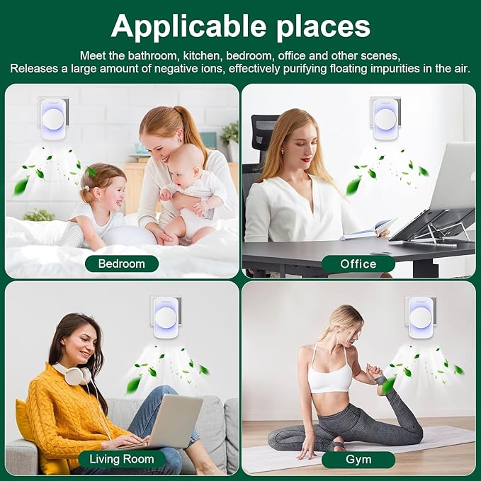 Air Ionizers for Home (4 Pack),Negative Ion Air Filter,Quiet Plug in air fresheners for Bedroom, Office, Kitchen,Garage,Portable Air Purifiers Odor, Smoke Dust, Pets, Mini Air Cleaner White-PurrikoPets