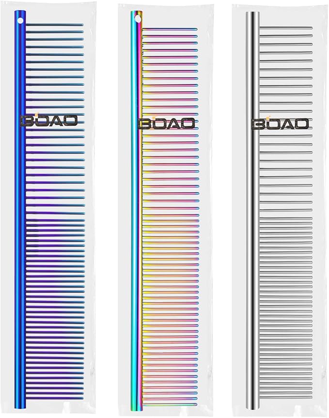 3 Pcs Stainless Steel Combs for Matted Hair - Grooming Clippers with Guide Combs for Removing Tangles and Knots in Long Haired Dogs and Cats-PurrikoPets