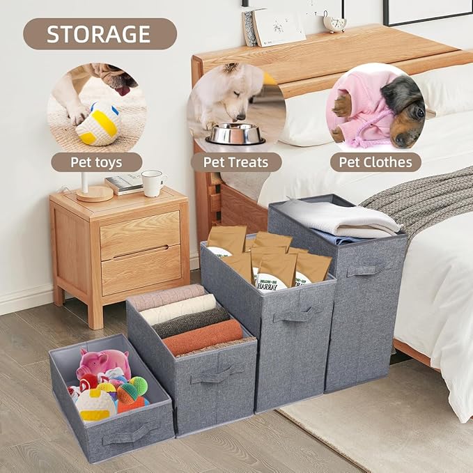 Dog Stairs with Storage, 4-Step Folding Pet Steps for Small Dogs and Cats, Pet Steps Storage with Zip, Pet Stairs for High Bed, Couch and Car Ramp (Gray, 4 Steps no Condo)-PurrikoPets