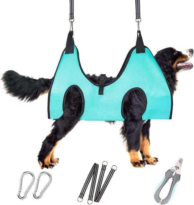 Dog Grooming Hammock - Upgrade Pet Grooming Harness for Nail Trimming (XXL 120lb), Dog Sling for Nail Clipping, Dog Hanging Holder Hanger for Cutting Nail with Nail Clippers, Green-PurrikoPets